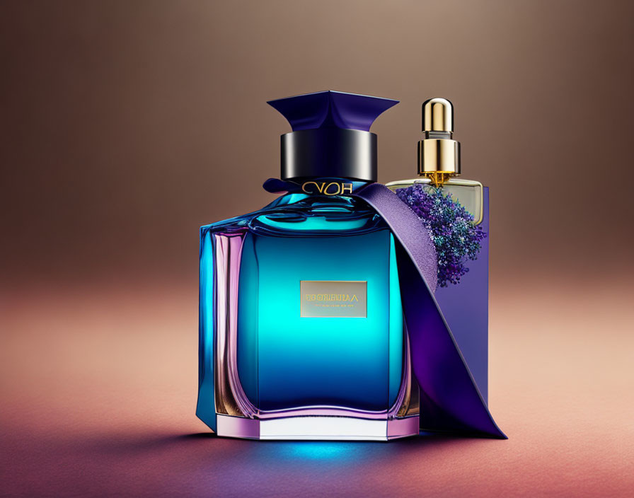 Luxurious Teal to Purple Gradient Perfume Bottle with Golden Nozzle