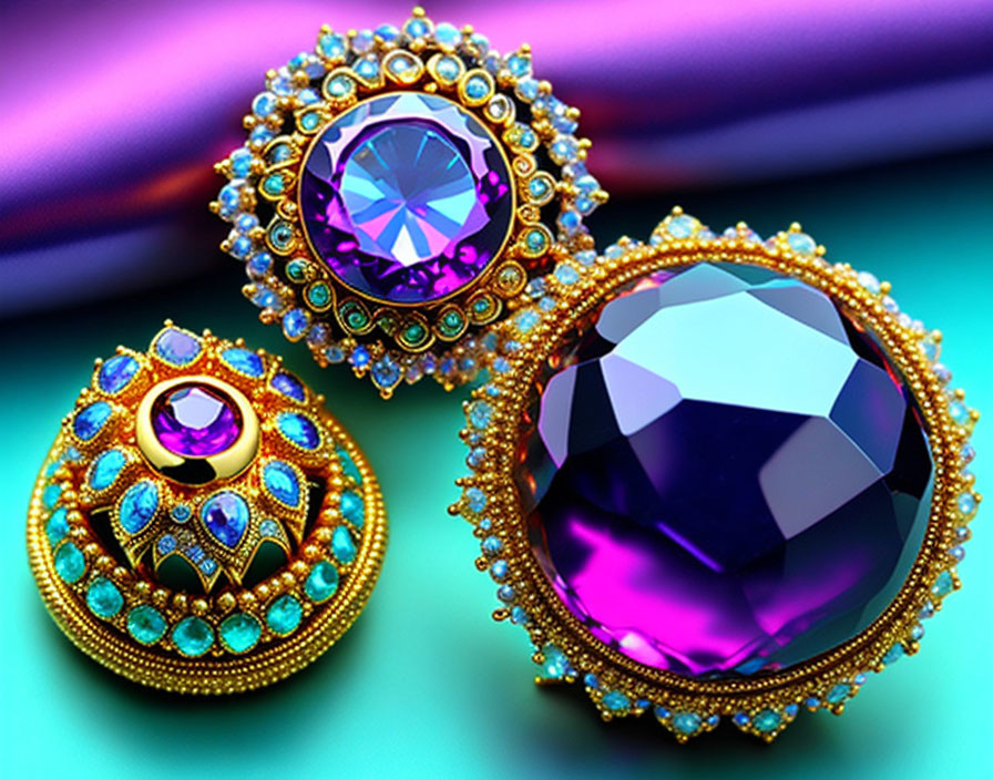 Intricate Gold Setting Jewelry with Large Purple Stones