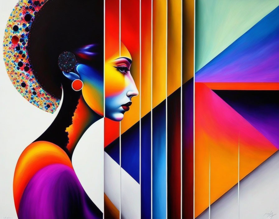 Colorful Abstract Portrait of Woman with Geometric Patterns