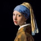 Colorful reinterpretation of "Girl with a Pearl Earring" with added insect elements.