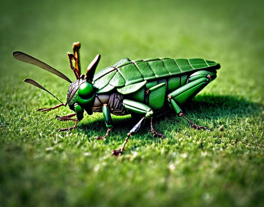 Realistic Digital Art: Mechanical Grasshopper on Grass