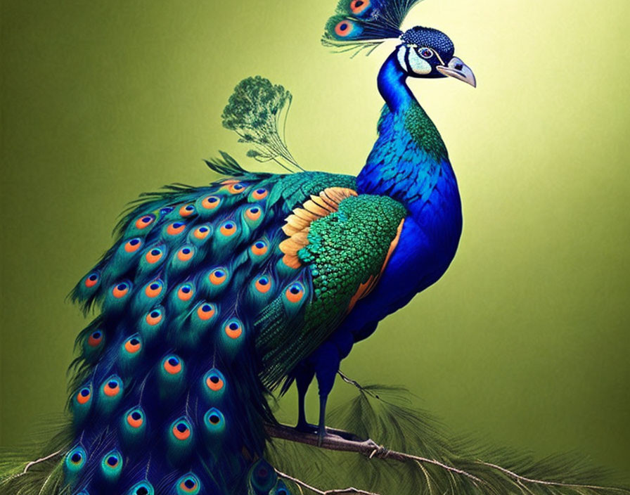 Colorful peacock displaying vibrant iridescent feathers