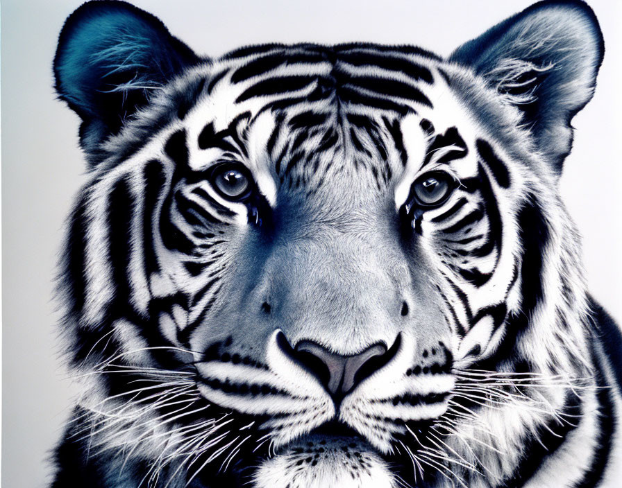 Detailed Tiger Face Portrait with Black Stripes and Intense Stare