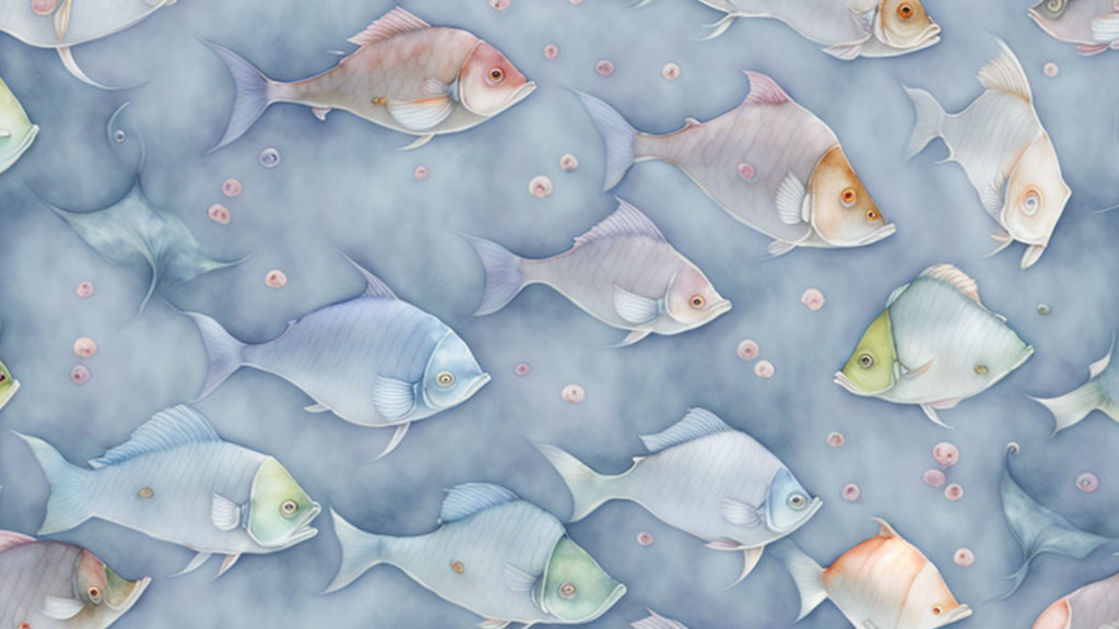 Colorful Fish Seamless Pattern on Textured Blue Background