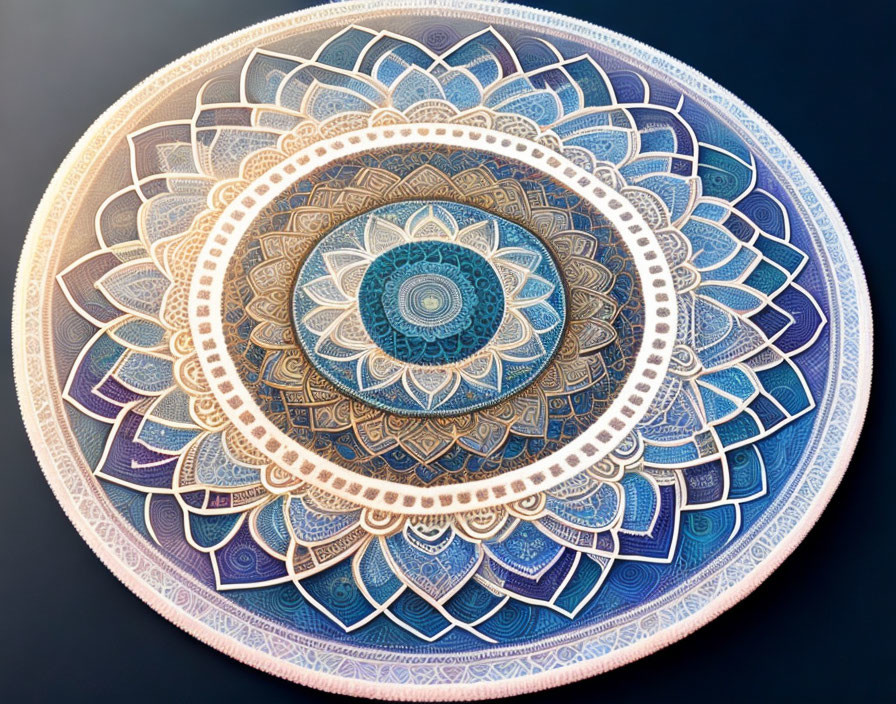 Intricate Blue and Brown Mandala with Lotus Design