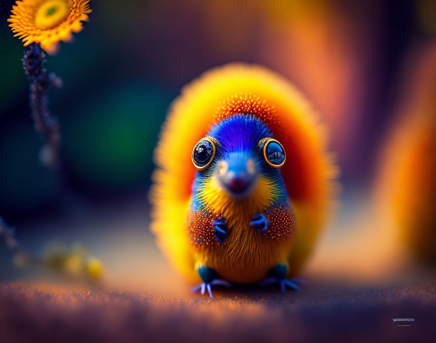 Colorful Fantastical Creature with Large Eyes and Furry Body