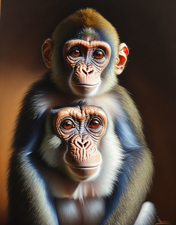 Detailed Portrait of Two Monkeys in Intense Gaze