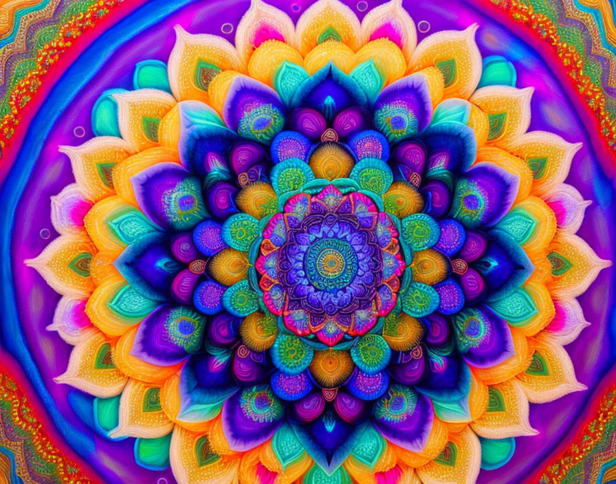 Intricate Multicolored Mandala with Symmetrical Floral Design