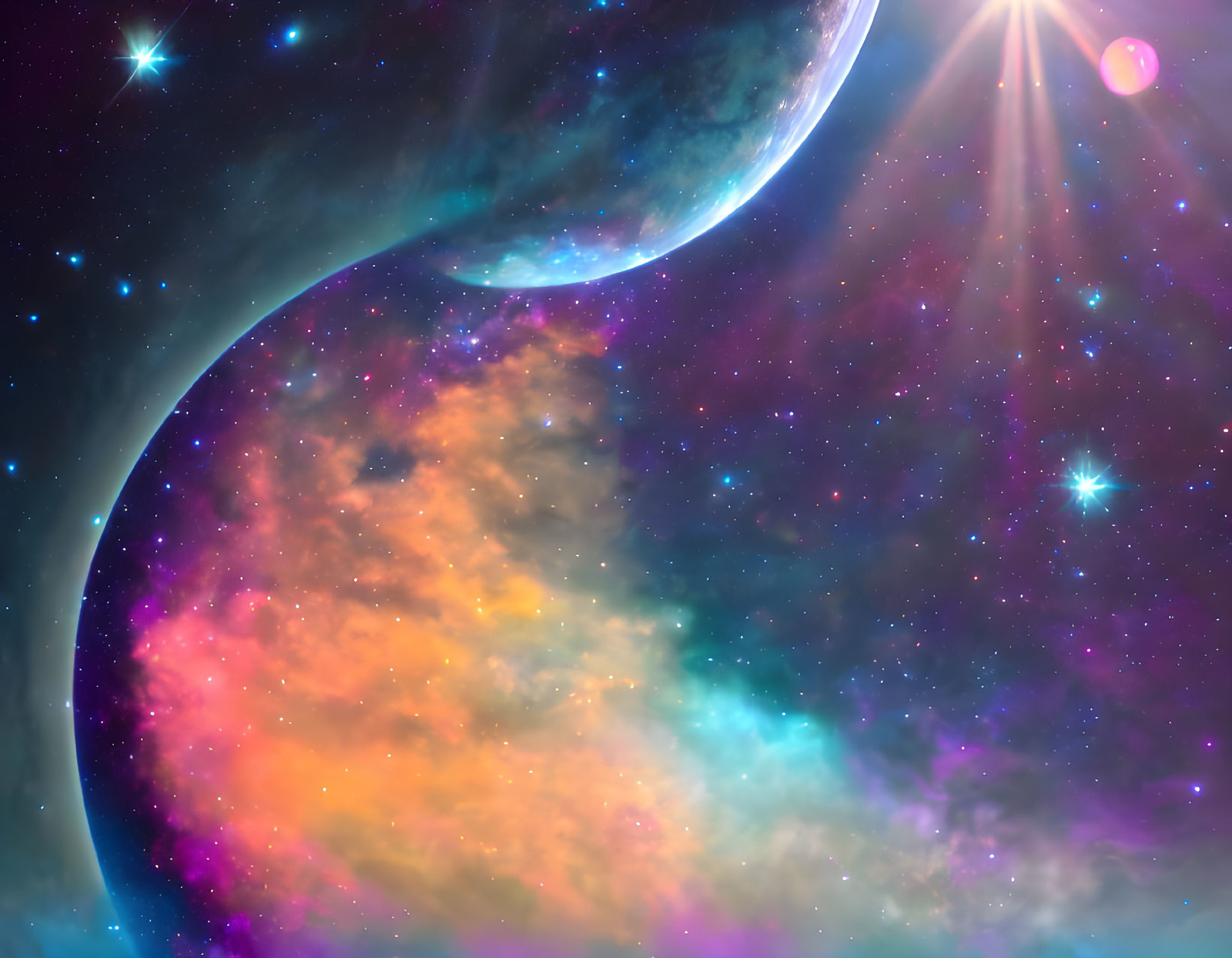 Colorful Nebula and Planet in Radiant Space Scene