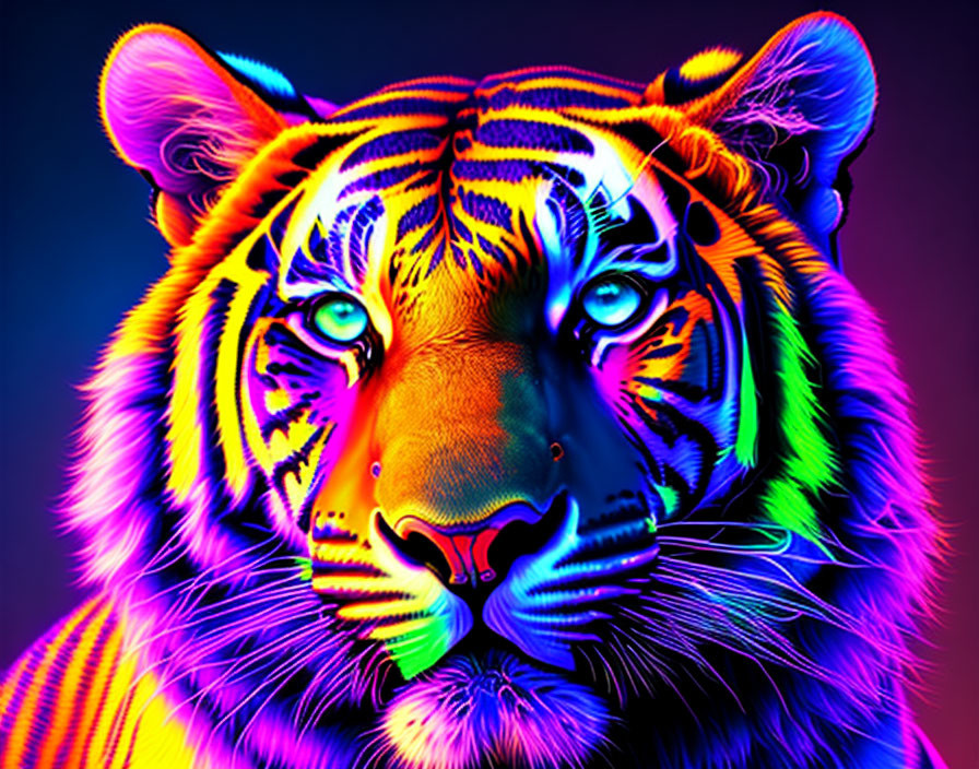 Colorful Tiger Face Artwork on Neon Background