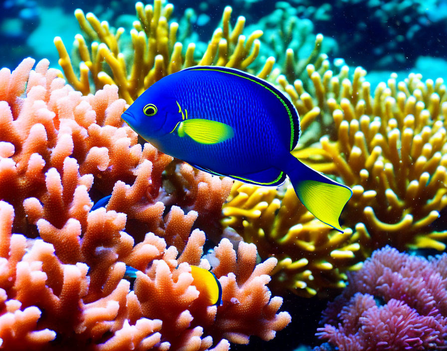 Colorful Fish Swimming Near Coral in Underwater Scene