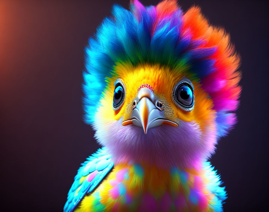 Colorful Whimsical Bird Artwork with Rainbow Plumage