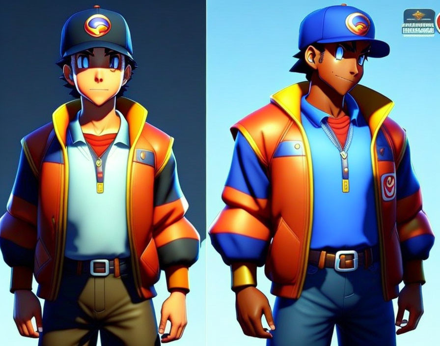 Male character in baseball cap, headphones, multicolored jacket, and confident pose.