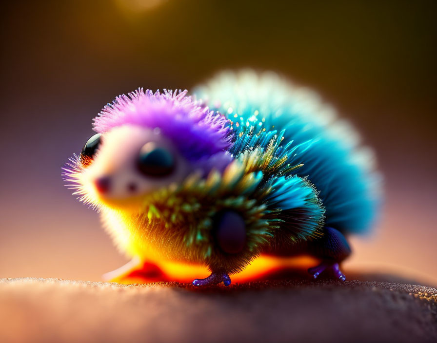 Vibrant whimsical hedgehog-like creature with colorful spiky fur and large eyes