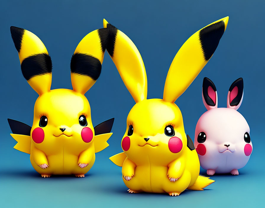 Stylized Pokémon Pikachu and Plusle figures on blue background