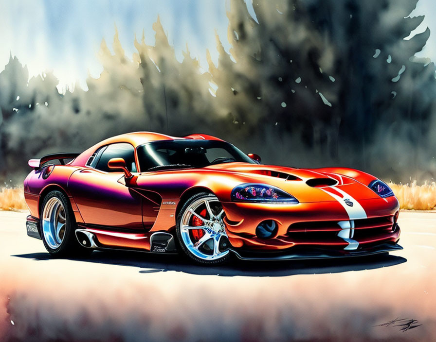 Colorful Dodge Viper with Custom Design and Speedy Background