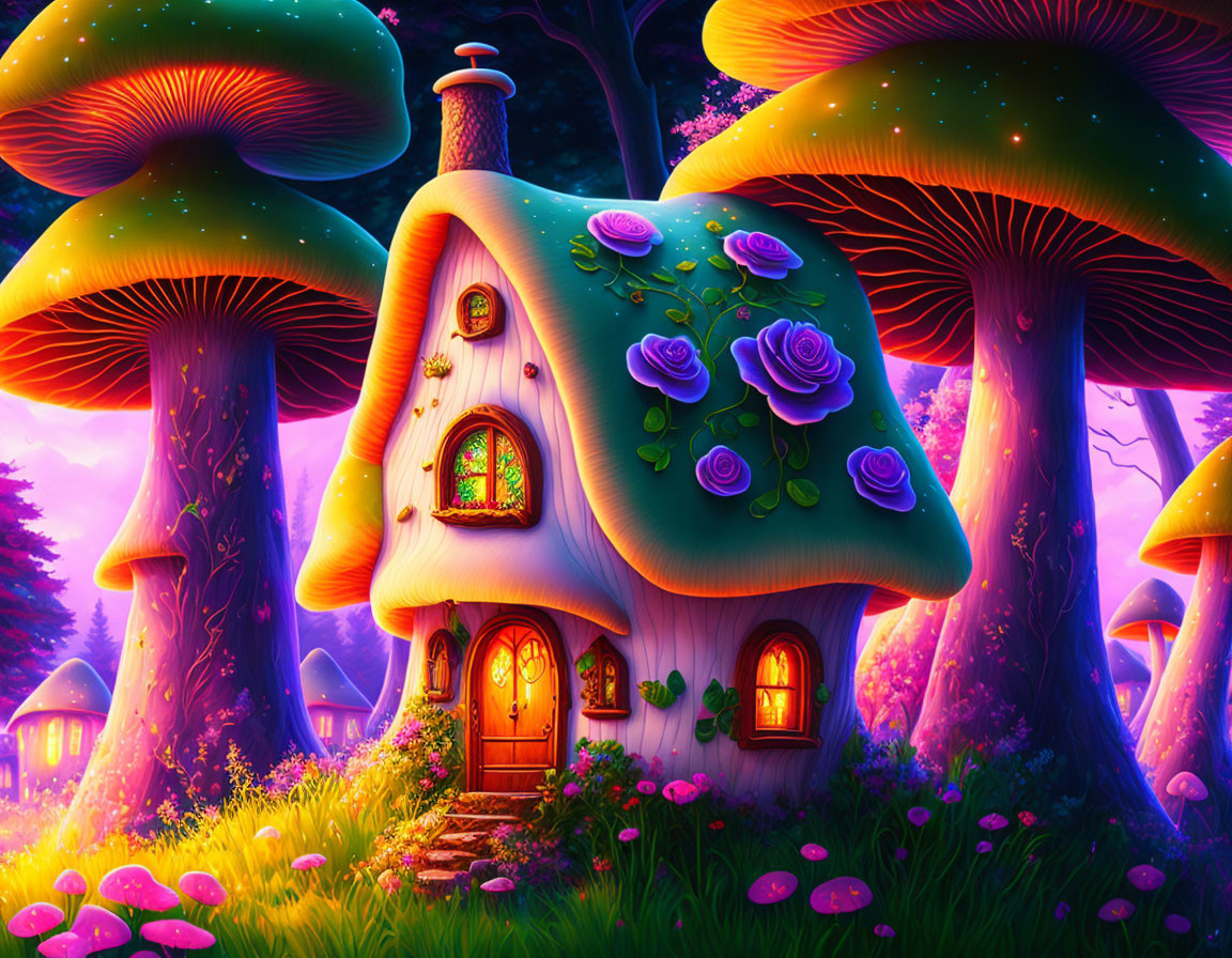 Illustration of Cozy Mushroom House in Enchanted Forest