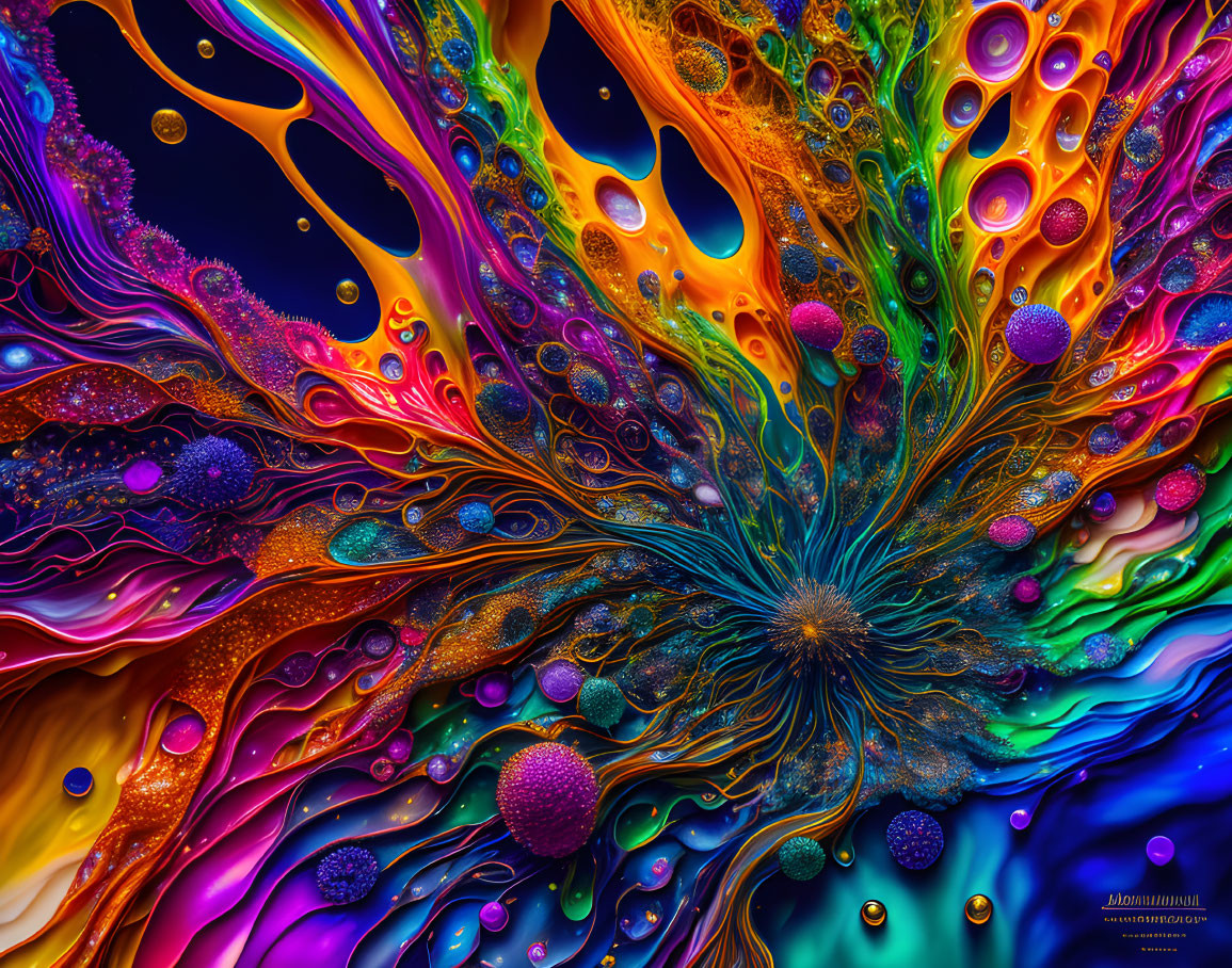 Colorful Abstract Image with Swirling Patterns and Bubbles