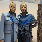 Ornate skull-headed creatures in blue jackets with silver details