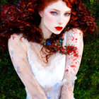 Portrait of Woman with Red Hair, Blue Eyes & White Dress