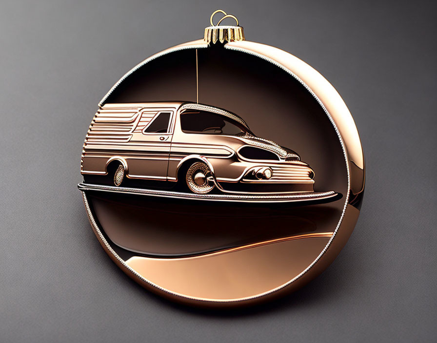 Shiny gold and black classic van Christmas ornament on dark background