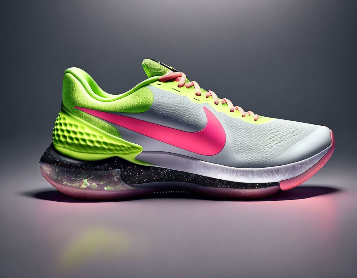 White Sneaker with Neon Green Ankle Support & Pink Swoosh