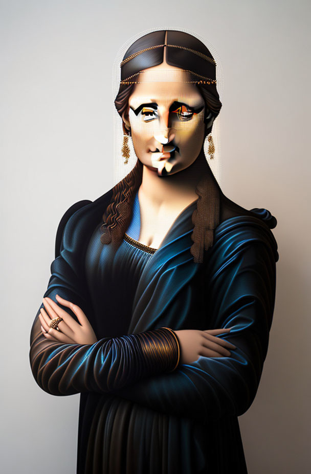 Modernized Mona Lisa with Stylized, Surreal Face