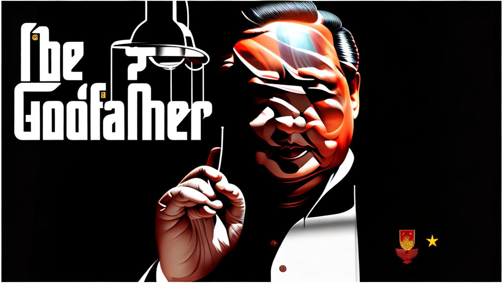 Man in suit illustration with "The Godfather" title and star-bird emblem - symbolizes power