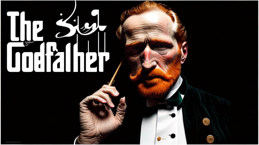 Male character with red hair and mustache holding a cigarette and "The Godfather" text overlay