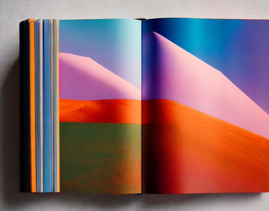 Vibrant abstract image of colorful sand dunes in an open book