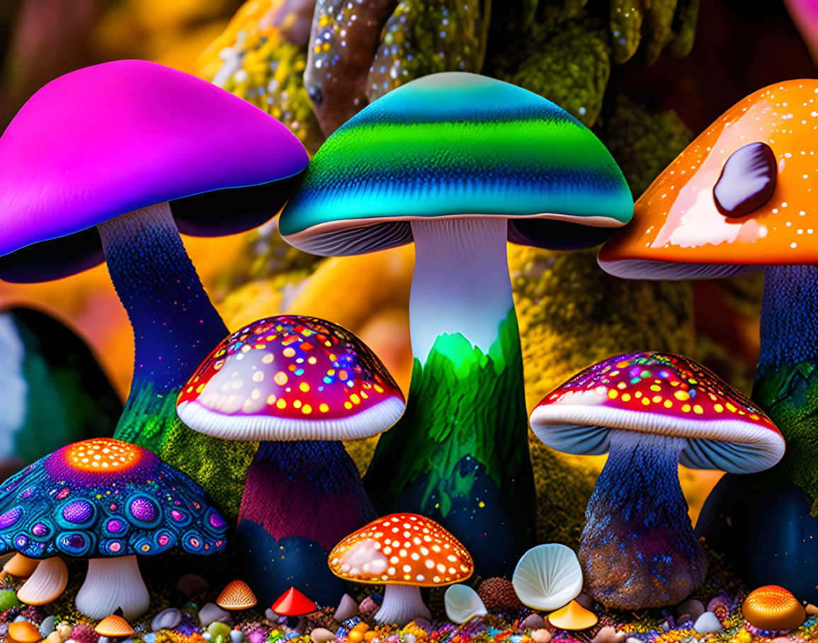 Colorful Stylized Mushroom Art on Bright Background