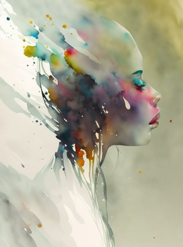 Colorful Watercolor Effect Portrait of Woman