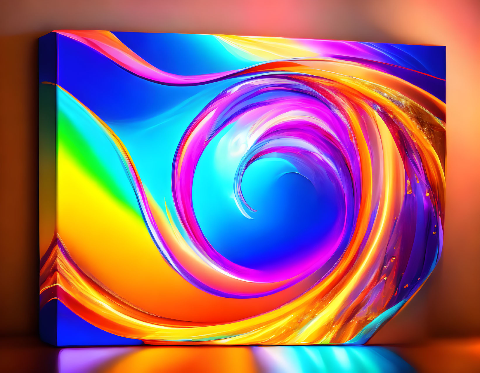 Colorful Abstract Artwork: Blue, Purple, Orange, and Yellow Swirling Patterns on Canvas