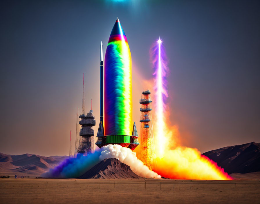 Colorful Rocket Launches with Prismatic Exhaust Trail