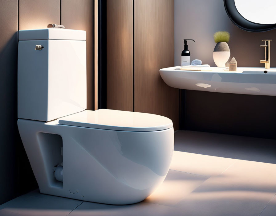 Contemporary Bathroom with Wall-Mounted Toilet & Gold Faucets