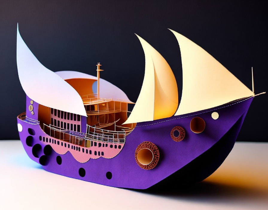 Colorful paper ship model on gradient background