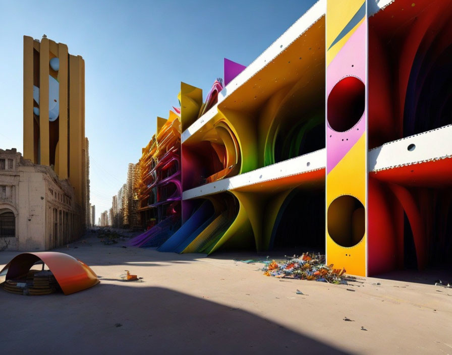 Modern colorful building stands out in urban landscape