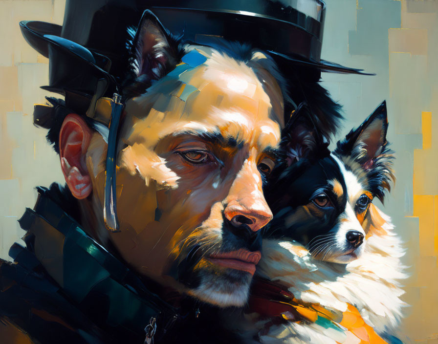 Surreal painting: Man with dog's face in Victorian attire