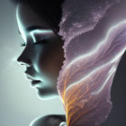 Colorful Abstract Digital Artwork of Woman's Profile with Ethereal Waves