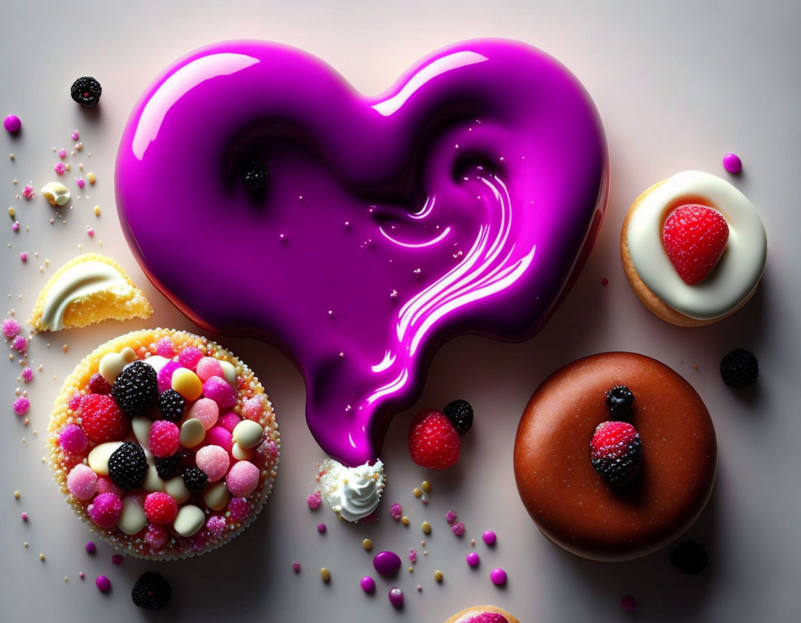 Colorful Heart-shaped Spill with Donuts and Candy Sprinkles