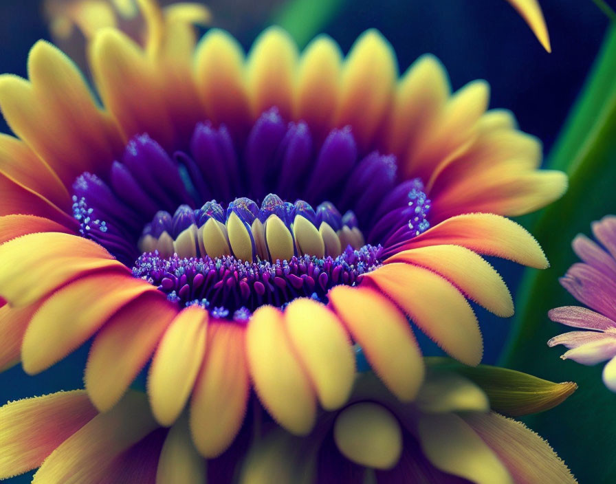 Detailed Close-Up of Vibrant Flower with Yellow to Red Gradient Petals