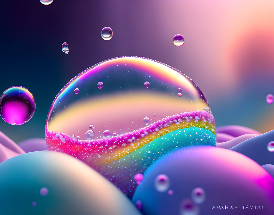 Colorful Soap Bubbles Close-Up with Light Reflections