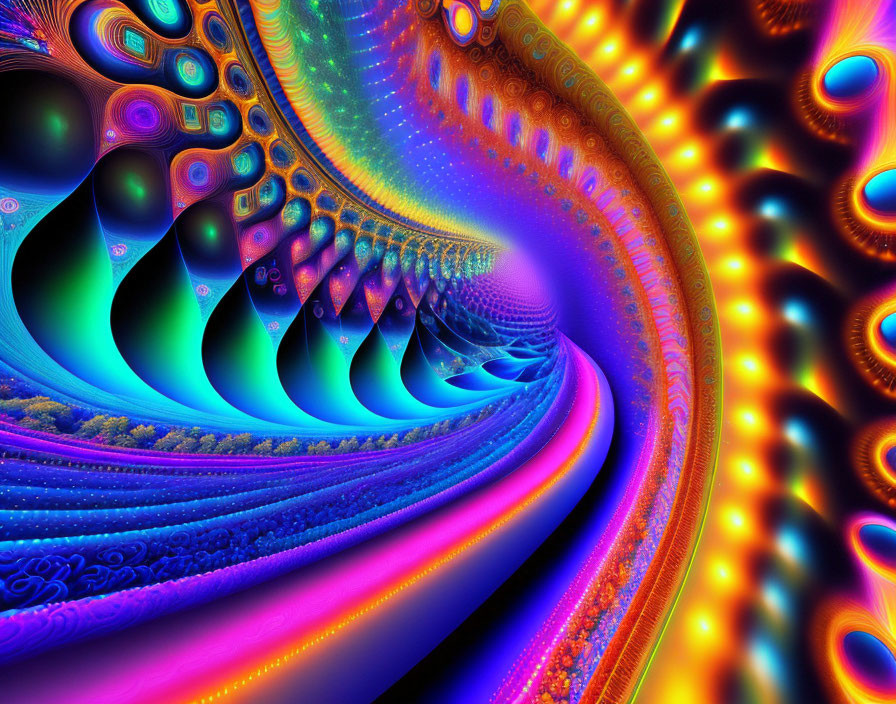 Colorful Fractal Art: Spiraling Cascade of Psychedelic Patterns