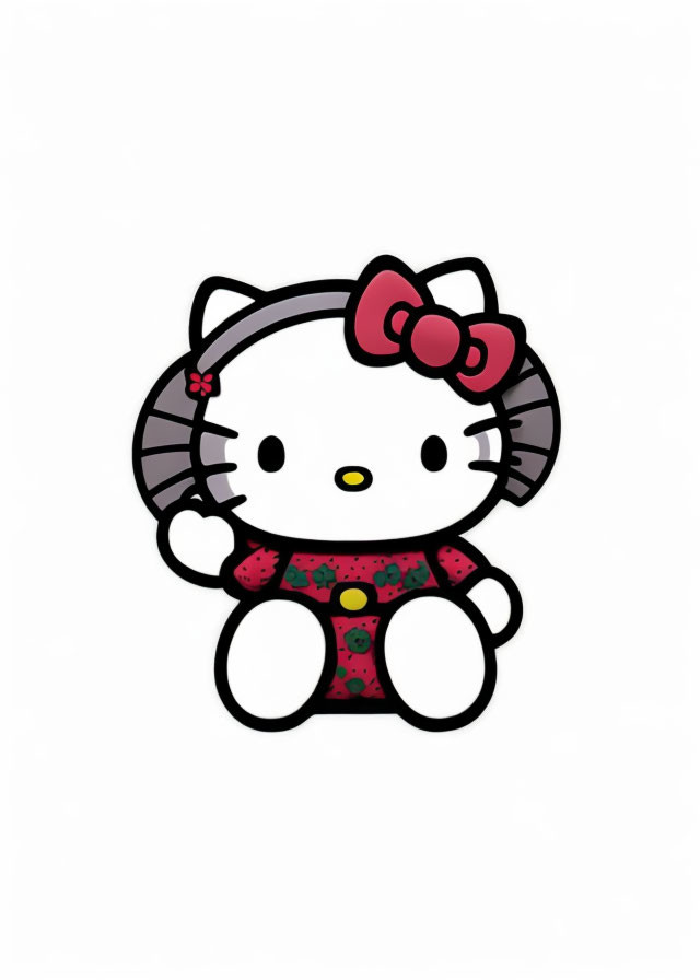 Cartoon Hello Kitty in Red Dress with Black Designs