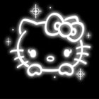 Cartoon character with ribbon in neon stars on black background