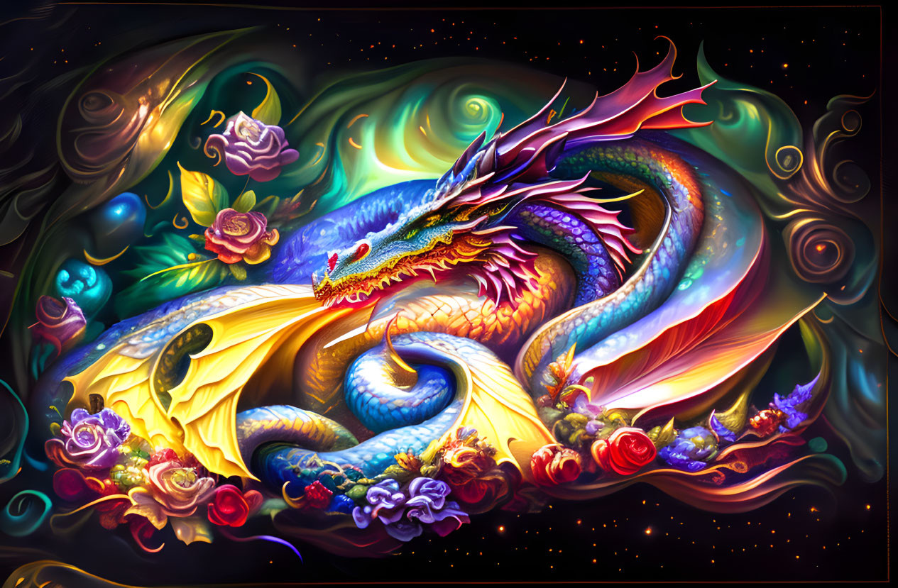 Majestic dragon in vibrant fantasy artwork