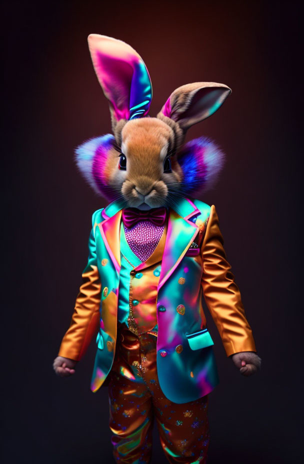 Colorful Stylish Suit with Rabbit Head on Dark Background