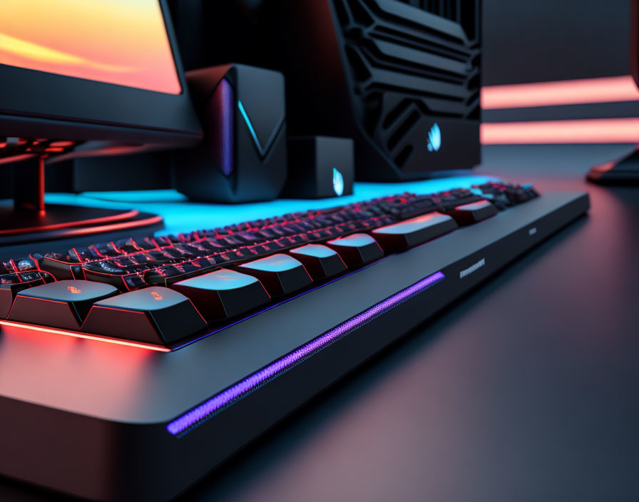 Sleek Gaming Setup with Mechanical Keyboard and LED Lights