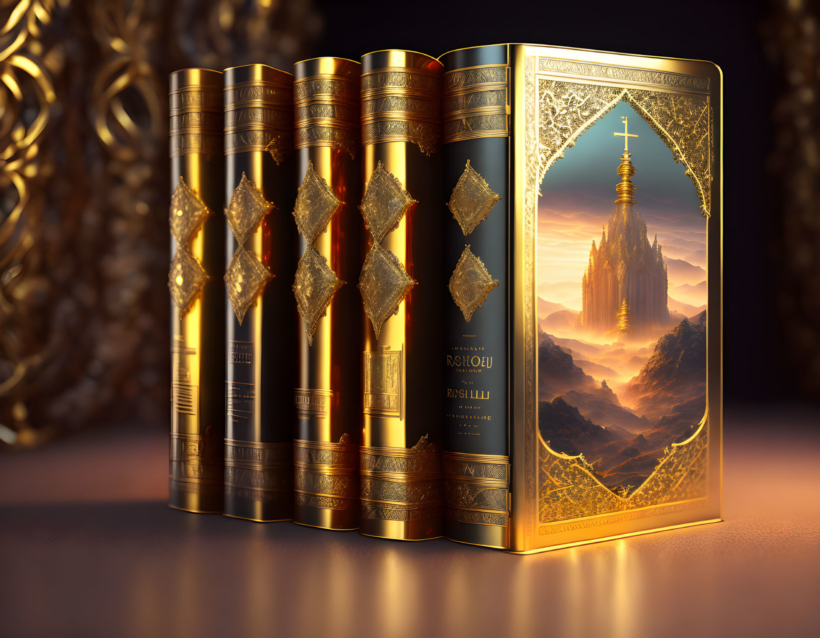 Golden Books with Castle Cover and Ornate Bindings