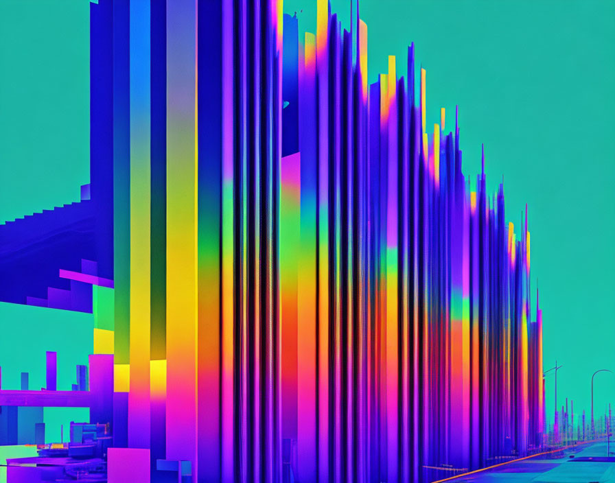 Colorful Urban Landscape Transformed by Vertical Streaks